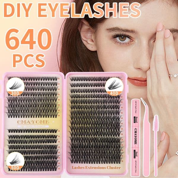 DIY Individual Eyelashes Thick Curled Cluster Lashes Kit with Lash Bond & Seal Reusable Handmade DIY Segmented Eyelash Extensions Set Soft Light Grafted Lashes