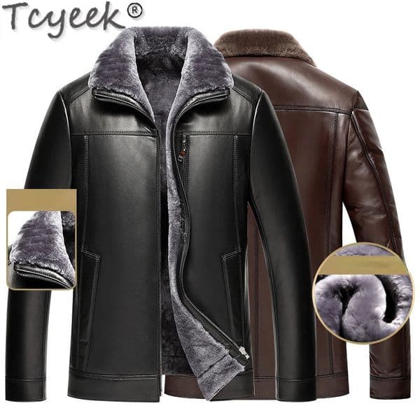 Tcyeek Winter Cowhide Genuine Leather Jacket Men Clothing Wool Fur Coats and Jackets Warm Fur Jacket Chaquetas Hombre Zm422 250917