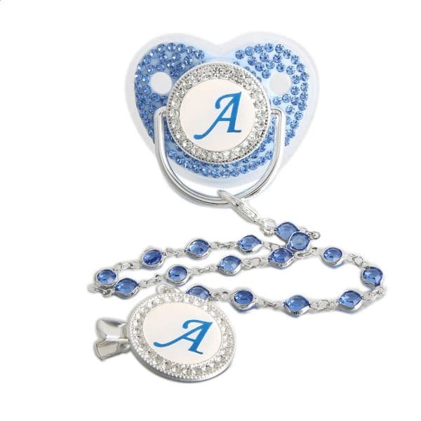 26 Letters Bling Blue Baby Pacifier with Gem Bead Chain Gem Clip Teether Toy 250918BJ
