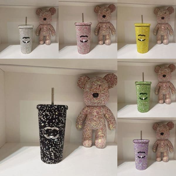 Luxury Diamond 750ml Coffee Cup 304 Stainless Steel Double Wall Thermal Mug Portable Straw Cup Multiple styles Water Bottle Gift