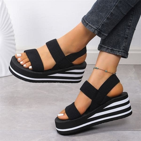 Minimalist Slingback Wedge Sandals Summer Light Weight Shoes Striped Color Sole Thick Bottom Ladies Leisure Sandalias 250917BJ