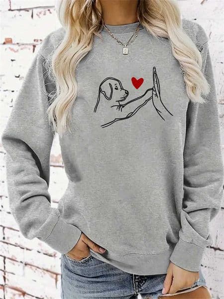 Womens Casual Heart Print Pullover Sweatshirt Geometric Design Long Sleeve Round Neck Machine Washable Regular Fit for AutumZ250918