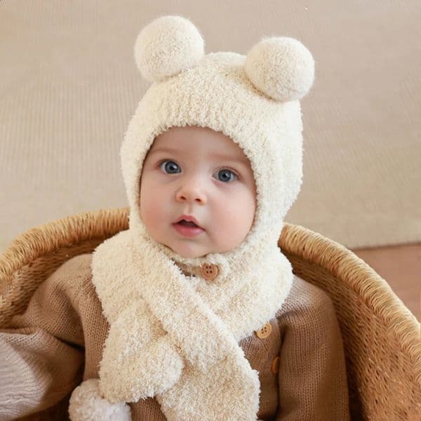 Baby Hats Scarf set for Winter Toddler Coral Fleece Warm Hat Infant Cold Weather Beanie with Neck Warmer BoyGirl Cute Caps 250918