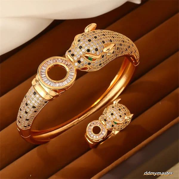 Brand Designer Leopard Jewelry Set Kashi Accessories European And American Style Full Dia Gold-Plated Bracelet Ring Light High-End Fee ddmymaster