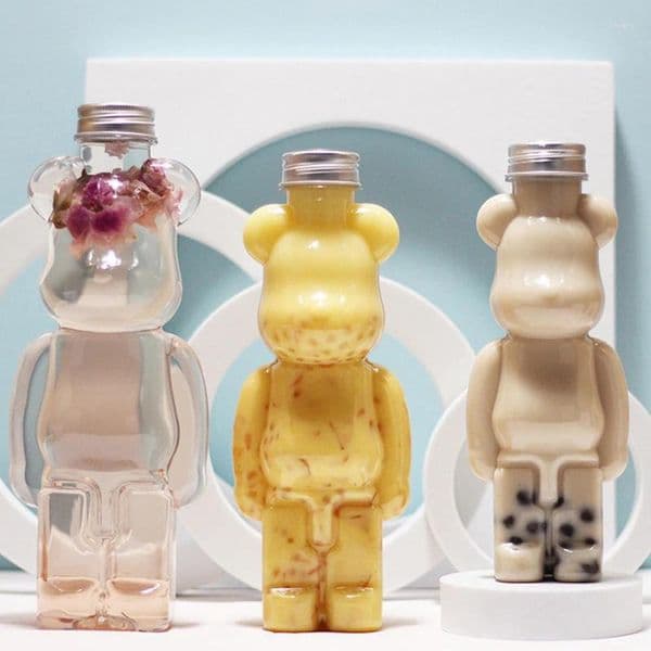 Water Bottles Cartoon Milk Tea Bottle Puppet Bear Shaped Transparent Thickened Juice