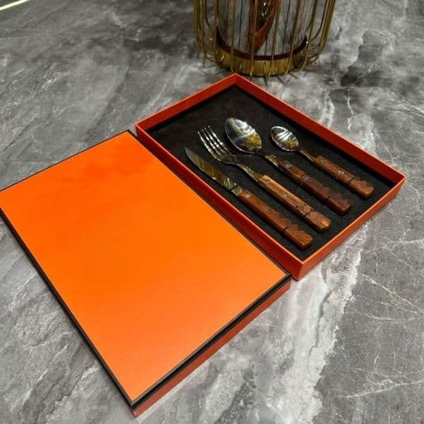New Wooden Handle Stainless Steel 304 Knives, Forks, Spoons, Tableware, Western Food Retro Four-Piece Set, Household Steak 12545