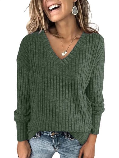 Womens Long Sleeve VNeck TShirt Pit Stripe Milled Fashion Temperament Top 250918BJ