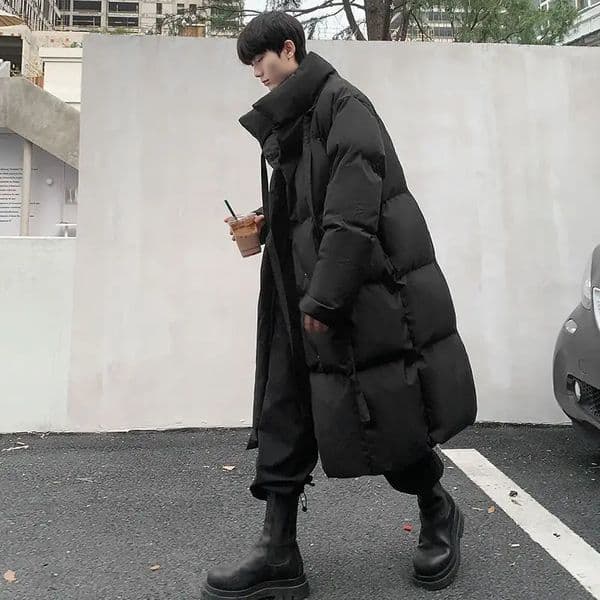 Mens Midlength Winter Coat Down Cotton Coats Stand Collar Long Sleeves Black Singlebreasted Extra Long Overtheknee Parkas 250917