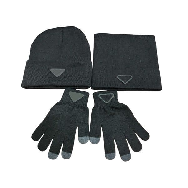 designer hat designer scarf designer glove three-piece set of knitted hat neck scarf gloves wool layering niche warm hat thumb can touch the screen winter neck scarf