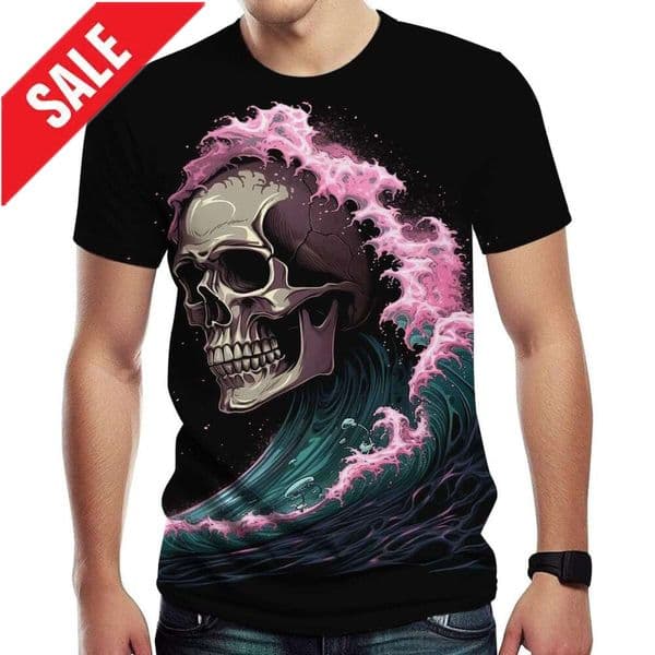 Halloween Mens T shirt Funny Blood Skull Ocean 3D Art Print Tie Dye Pattern Summer Casual Shirt shirts tshirt graphic tee Casual tops summer clothes Short sleev