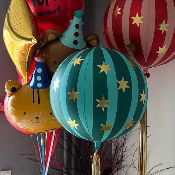 22 inch 4D striped star aluminum film balloon with red blue pink and green spheres that can float in the air for Christmas an 250919BJ