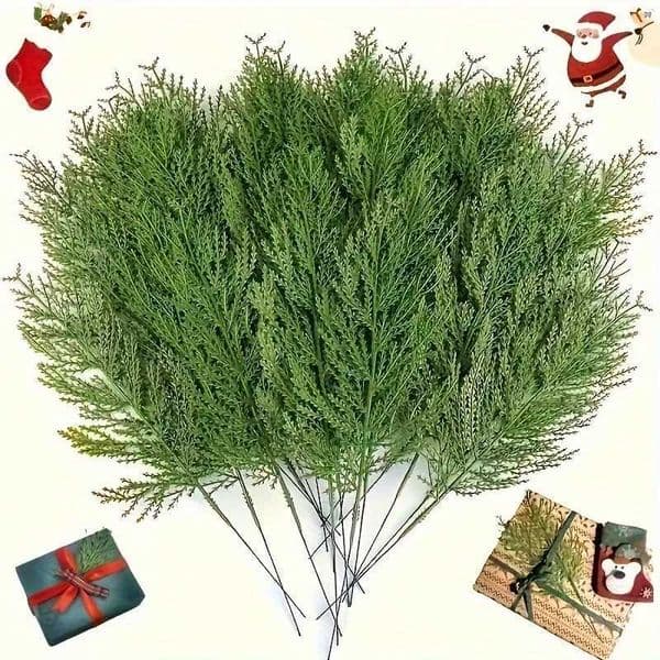 10pc Artificial Plants Pine Branches Evergreen Pines Leaves Sprigs Christmas Stem for DIY Wreath Gift Christmas Home Decorations Z250919