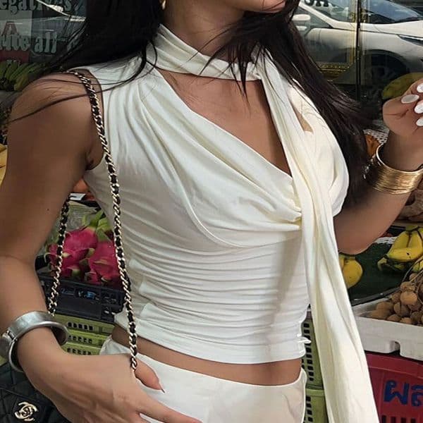 Solid Tank Summer Women Sexy Sleeveless VNeck Lady Top Fashion Bandage Streetwear Casual Slim Elegant Knitted Clothing 250918BJ