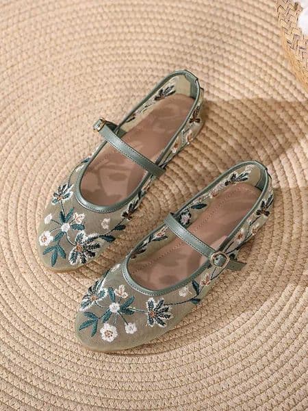 Floral Embroider Mesh Mary Janes Shoes Women Trasparent Elegant Flats Shoes Ladies Casual Summer Breathable Loafers FootwearXJ250919