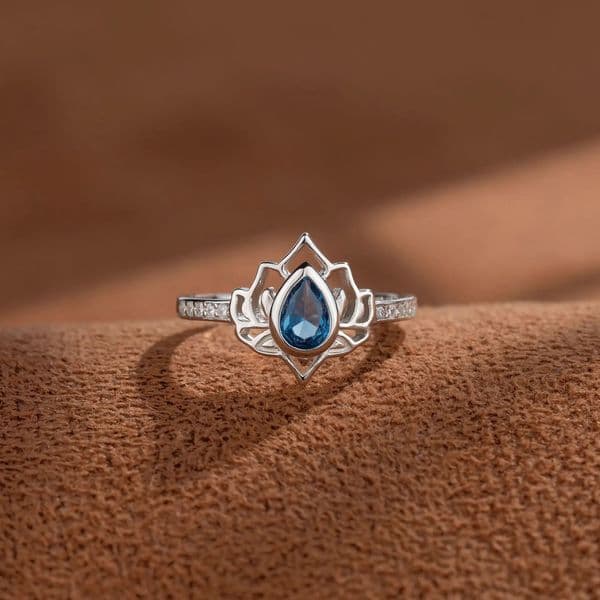 YILUOCD 925 Sterling Silver Vintage Lotus Rings for Women Simple Flower Colorful CZ Adjustable Ring Female Party Jewelry Gift 250919BJ