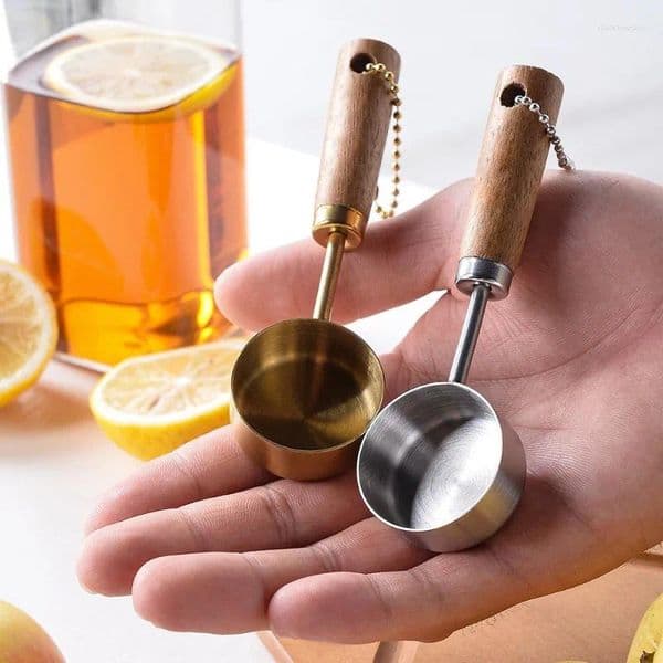 Coffee Scoops 1PC Wooden Handle Measuring Spoon 10ml Stainless Steel Milk Powder Tea Scoop Home