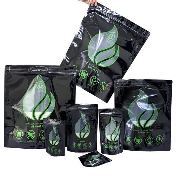 New Designs Empty Mylar Bags 3.5g 7g 14g 28g 0.5LB 1LB 2LB Tobacco Packaging Bag Smell Proof Zip Lock Pouch Plastic Open Window Storage Pacgage case for Dry Herb Flower