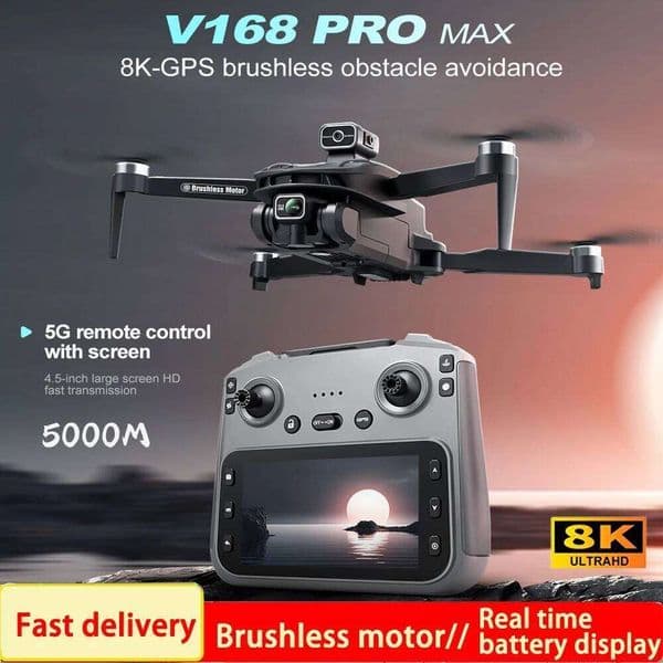 2025 V168 Pro MAX GPS Drone 8K Professional HD Camera 5G WIFI FPV 360° Obstacle Avoidance Brushless Large Screen RC Quadcopter drone with 4k camera