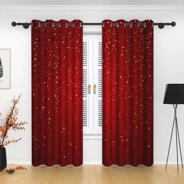 Curtain 2pc Blackout Christmas Curtains Gold Snowflake Red Geometric Pattern Drapes Sound Insulation Living Room Bedrooms Decor