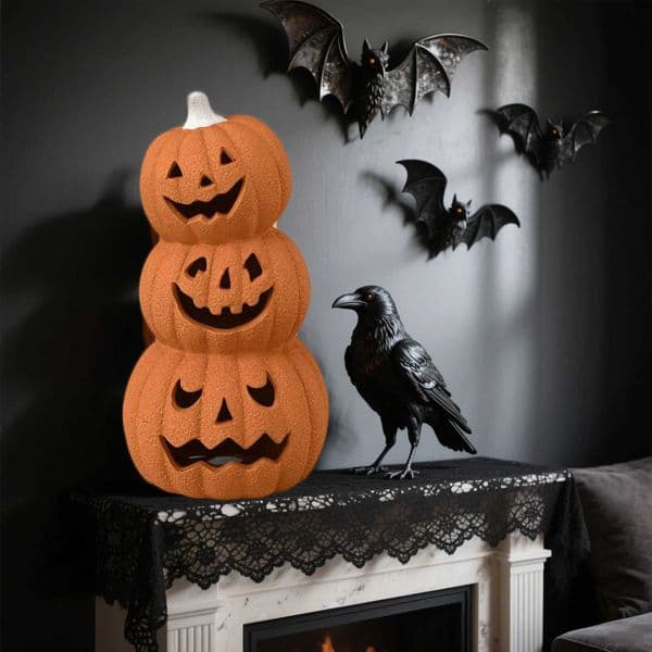 3 Tiers Halloween LED Pumpkin Lantern O Lantern Glowing Pumpkin Decor Lighted Stacked Pumpkin Halloween Pumpkin Decorations W250919