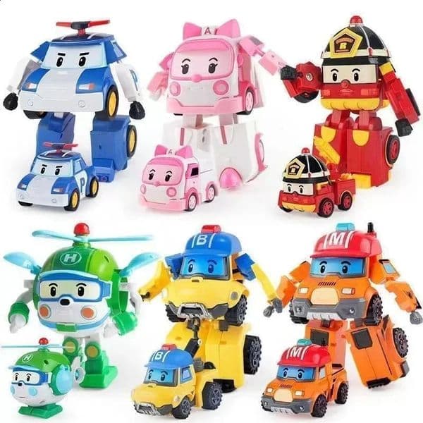 6pcsset Cartoon Robocars Polis Action Figures Transformation Anime Hand Deformation Car Model Airplane Gift Toys Robots For 250919BJ