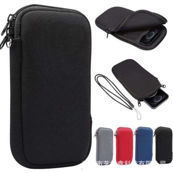 Suitable for iPhone 17Pro Elastic Material Zipper Case Samsung Huawei Universal Phone Clutch Neck Strap Storage Bag