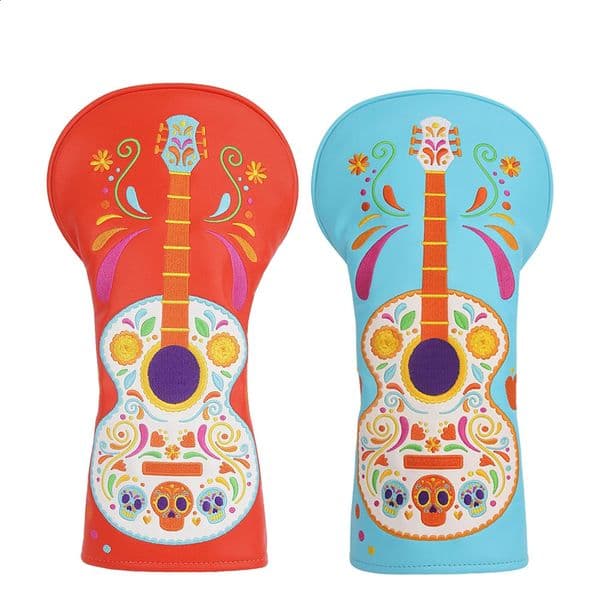 Guitar DIA DE LOS MUERTOS Embroidered PU Faux Leather Golf Club Driver Head Cover 250919BJ