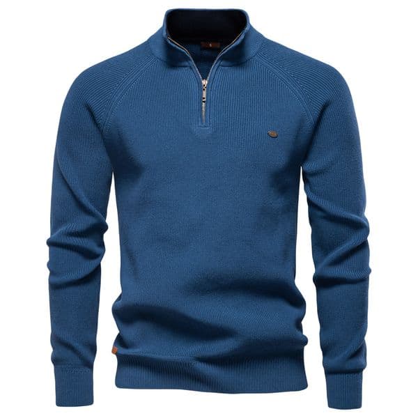 sweater Luxury Men's Knitwear Half-Zip Stand Collar Sweater Premium Solid Color Pullover European Sizes: S -2XL