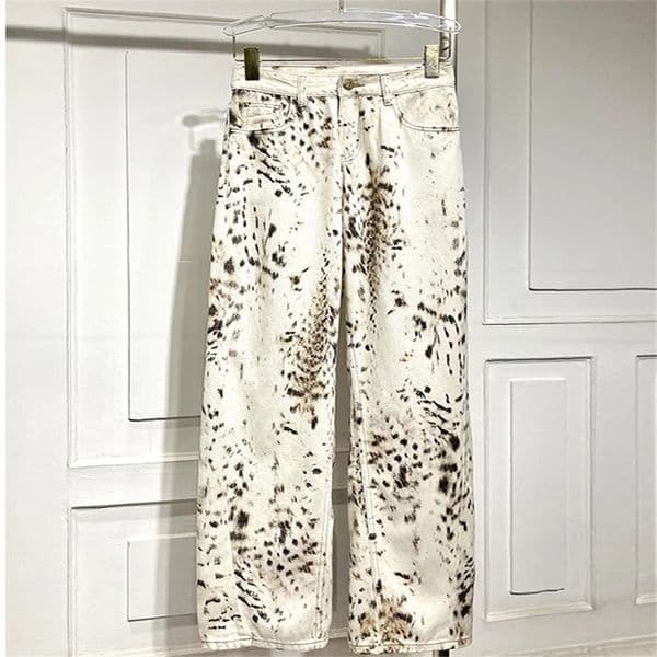Leopard Print Straight Wide Leg Jeans Women High Waisted Retro Streetwear Y2k Vintage Pants Street Denim Trousers 250919BJ