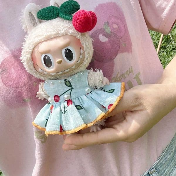 Only Clothes Labubu 17cm Clothes Outfit Accessories For The Monsters Dolls Clothing Kids Gift Cherry Skirt Set FM06D C250919