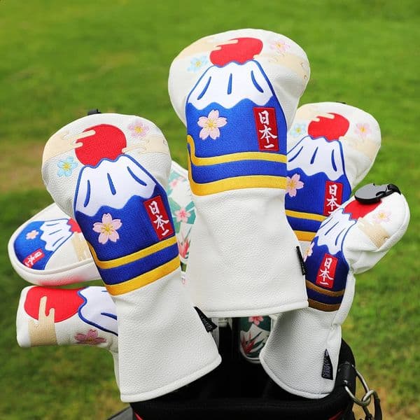 PU Leather Japan Mountain Full Embroidery Golf Headcover Golf Driver Wood Hybrid Head Covers 250919BJ