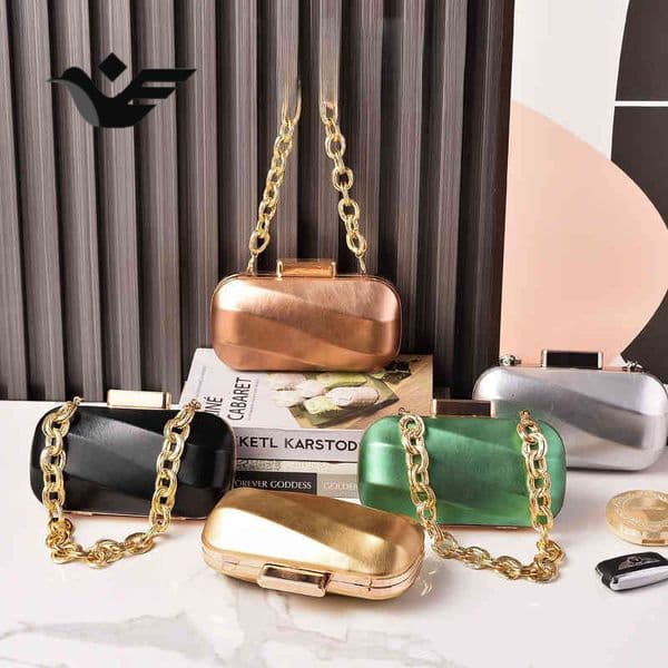 Feiyan Free Shipping New Designer Bag 2025 Metallic Texture Evening Dress Bag Silver Glossy Leather Party Bag Chain Style Dress Bag Bride Evening Dress Bag