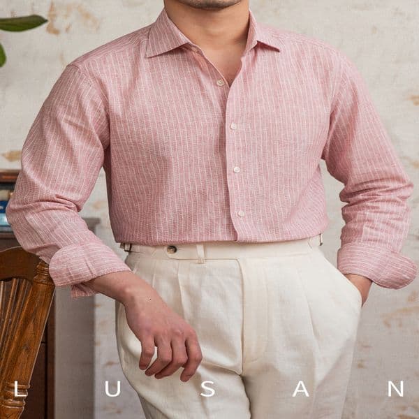Light Cotton Linen Business Stripe Casual LongSleeved Shirt Retro OneNeck Summer Fashionable for Men 250919