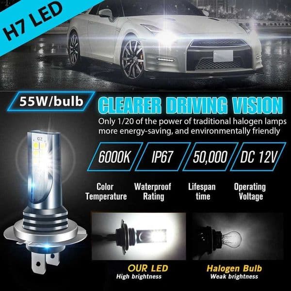 H7 LED Headlight Bulb 12V 24V Car Headlight 6000K Car Fog Light Bulb IP67 Waterproof Super Bright 1000LM for Vehicle Accessories X250920