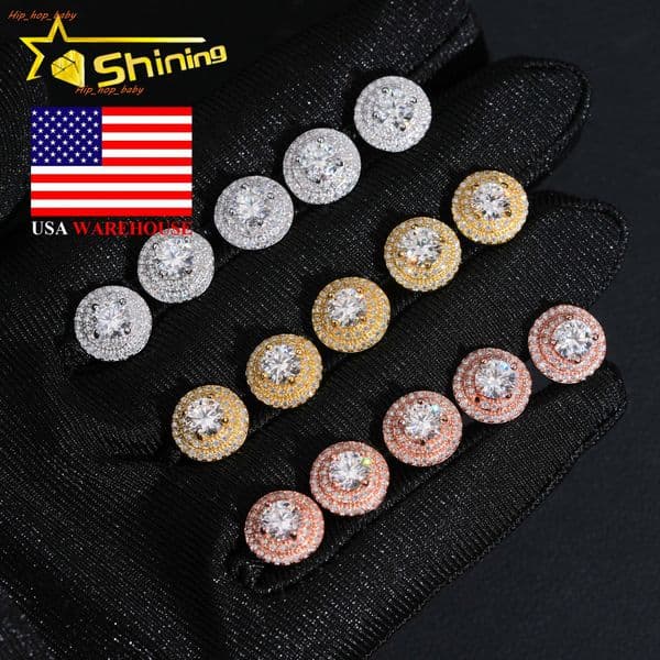 Fine Jewelry Iced Out Silver 925 Earrings Hip Hop Men Women Screw Back VVS Moissanite Earrings Ship From USA Warehouse