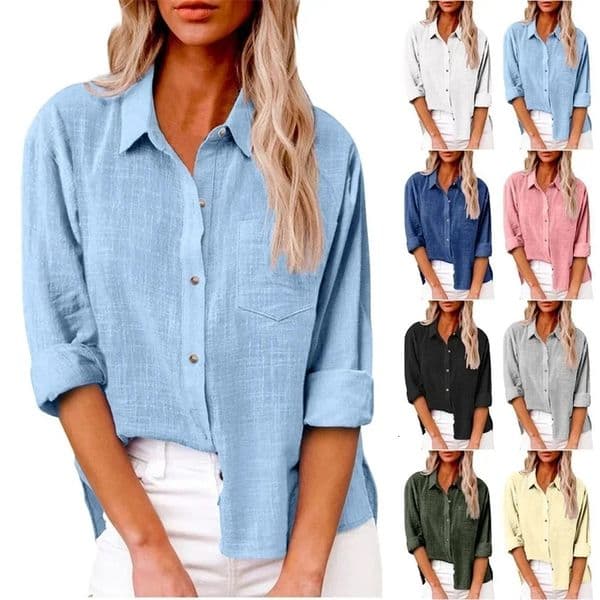 Cotton Linen Long Sleeve Shirts for Women T Shirt Solid Fashion TShirt Woman Clothes Tshirt Elegant Casual Tops Tees Streetwear y250919BANJIA