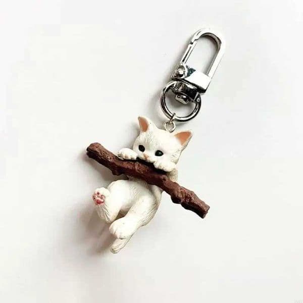 Fun Jewelry Cute Holding Branch Cat Keychain Three Dimensional Cartoon kitten Creative Key Chain For Women Handbag Pendent Z250920