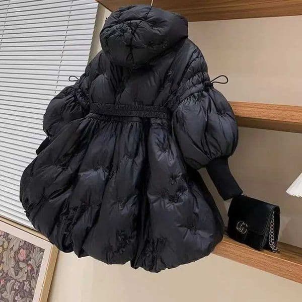 Childrens Thickened Winter Girls French Lantern sleeves With Threedimensional Embroidery Hooded Waist Cinched Warm Down Jacket X250920