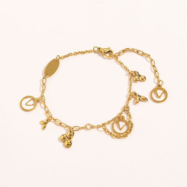 Flower Bracelet Crystal Bangle Faux Leather Gold Plated Stainless Steel Bracelet Women's Romantic Fashion Wedding Party Luxury Jewelry Geometry Letter Chain