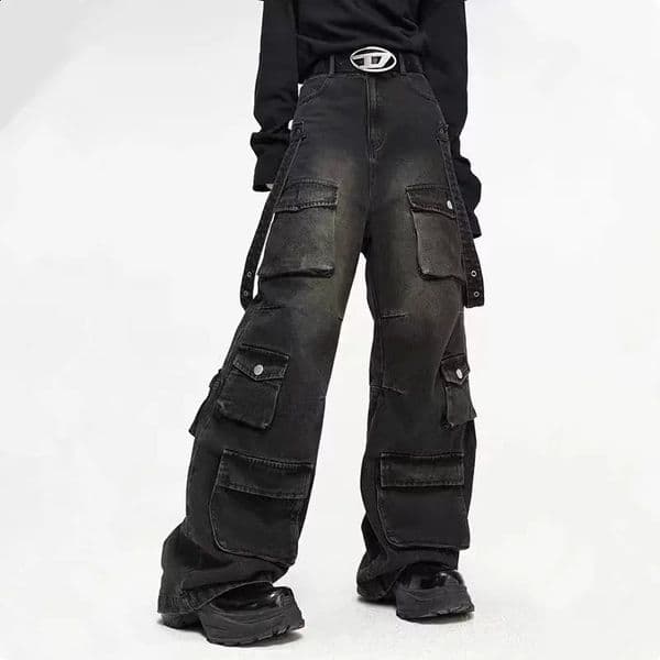 Y2K Streetwear Multiple Pockets Baggy Cargo Jeans Pants For Men Clothing Vintage Loose Women Denim Trousers Pantalon Homme 260206BJ