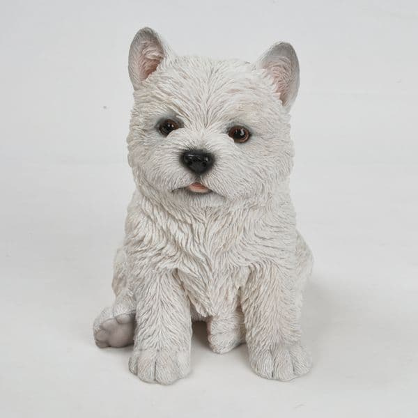 Adorable and lifelike miniature sitting puppy resin garden ornament adds warmth to your courtyard