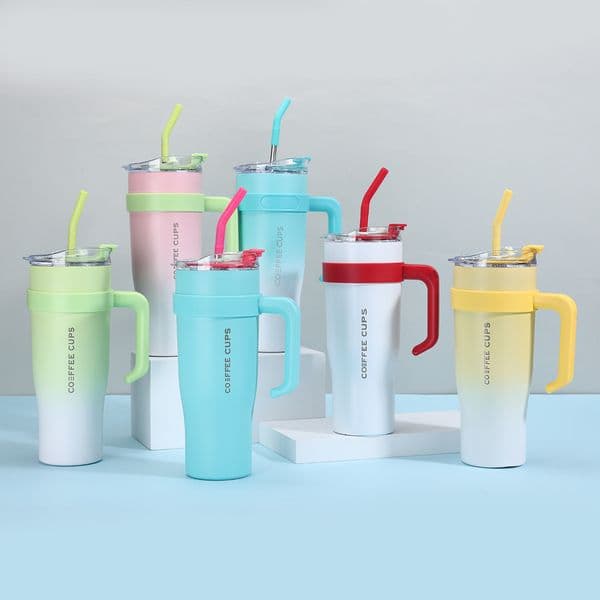 Large Capacity Dual-Wall Stainless Steel Car Cup with Ergonomic Handled Base - Available in Multiple Colors