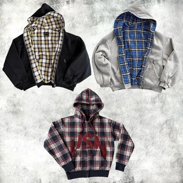 Y2K Both Sides Zip Up Hoodie Grid fabric fashion Korean Dark Simple Harajuku Oversized Sweatshirt Gothic jacket top 250919BJ