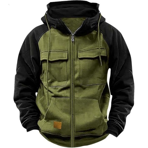 Autumn Winter Hoodies Men Zipper Patchwork Warm Fleece Sweatshirts Multi Pockets Male Fashion Hooded Jacket Thick Outdoor Hoodie 250920BJ