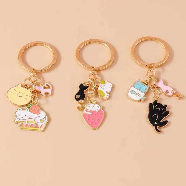 Cartoon Cat Keychain Enamel Animal Charms Keyrings for Women Men Car Key Handbag Hanging Key Chains DIY Accessories Z250920