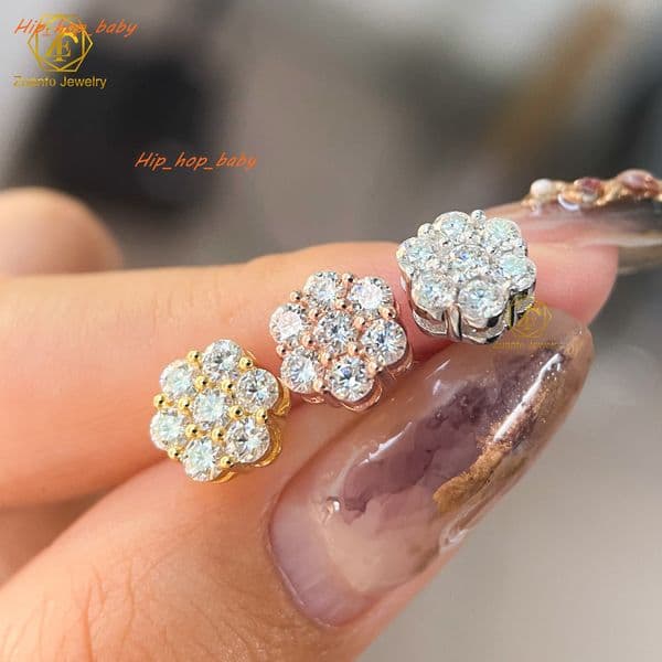Hip Hop Iced Out Flower Earrings 925 Sterling Silver VVS Moissanite Earring Studs Fine Jewelry for Men Women