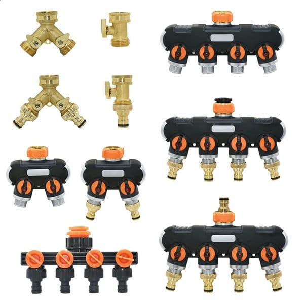 Brass 24Way Garden Tap Coupling 34 Thread BS NPT Hose Water Splitter Y Type Irrigation Watering Cranes 250918BANJIA