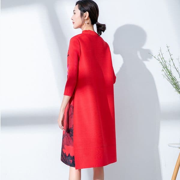 (500) Red dress long skirt Nanyou stall new Chinese style buttoned slanted collar hot diamond national style skirt