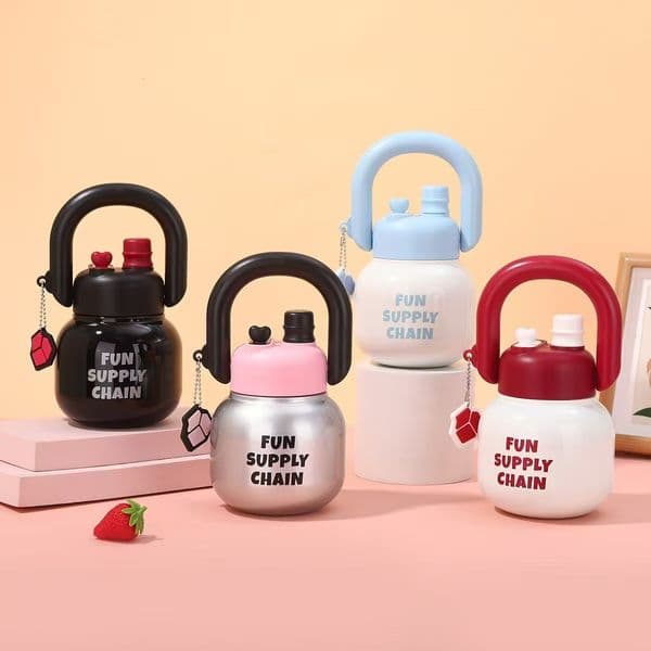 Stainless Steel Tote Bottle Large Capacity Cartoon Double-layer Vacuum Insulated Portable Tea Storage Straw Cup