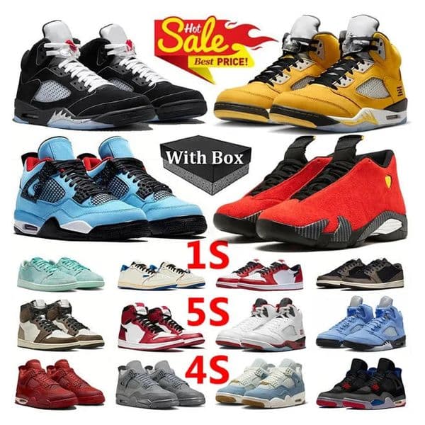 With Box 1s 4s 5s 14s Basketball Shoes Designer Sneakers Black Cat Metallic Reimagined UNC Washed Teal Chicago Military Blue Mocha Trainers Men Women Chaussures 36-47